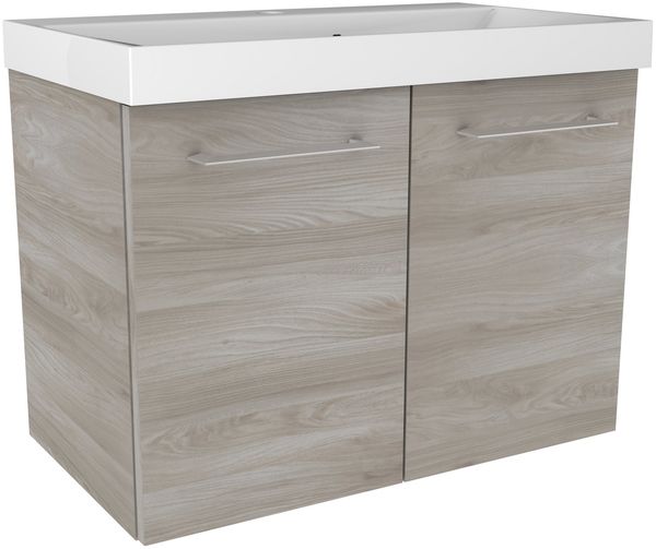 FACKELMANN LIMA Waschbecken mit Unterschrank 60 cm breit, Braun, Waschbecken Gussmarmor Weiß
