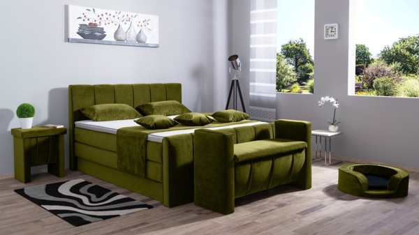 Meisterbetten Boxspringbett Roki 200x220 in VS-Grün, Matratzenbezug Nano, Ergoflex-Topper, mit Fussteil