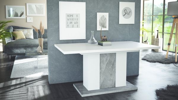 Vladon Esstisch Eckig (Esstisch, ausziehbar 140 - 180 / 160 - 200 x 75 x 90 cm), in Weiß / Beton, Weiß / Anthrazit, Anthrazit / Weiß verfügbar