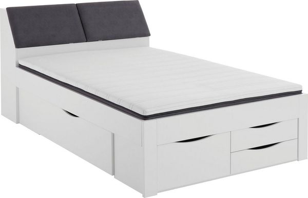 Funktionsbett Maxi 140x200 cm, mit Rolllattenrost mit 5 Bettschubladen und Stauraum-Polster-Kopfteil