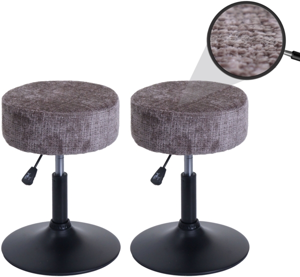 2er-Set Hocker HWC-C22, Sitzhocker, höhenverstellbar drehbar Ø 37cm Stoff Chenille (465g/m²) FSC® ~ braun