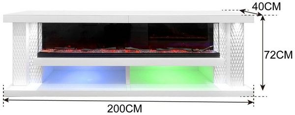 alesvelt TV-Schrank Luxus Sideboard AURORA Kamin Funktion LED 200cm (1-Schrank, 200x40x72 cm) LED Kaminfunktion