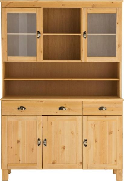 Home affaire Küchenbuffet Oslo 125 cm breit, aus massiver Kiefer, mit 2 Glastüren, Metallgriffe