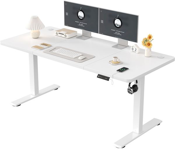 JUMMICO Schreibtisch elektrisch höhenverstellbar mit USB-Ladeanschluss, Weiß, 160x70 cm Bild 3