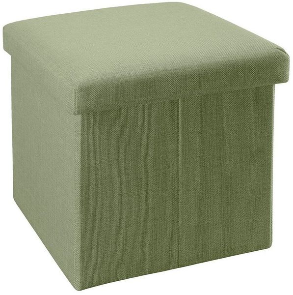 INTIRILIFE Faltbarer Sitzhocker 38 x 38 x 38 cm in FRÜHLINGS GRÜN - Sitzwürfel mit Stauraum und Deckel aus Stoff in Leinen Optik - Sitzcube Fußablage Aufbewahrungsbox Truhe Sitzbank