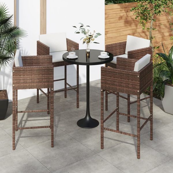 vidaXL Barhocker 4 Stk. mit Kissen Braun Poly Rattan 316659