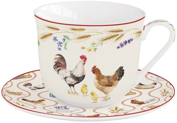 EasyLife Tasse Country Life, Porzellan, Spülmaschinengeeignet, Mehrfarbig, Hühner, H: 9.5cm