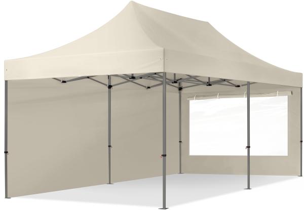 3x6 m Faltpavillon, PREMIUM Stahl 40mm, Seitenteile mit Panoramafenstern, creme