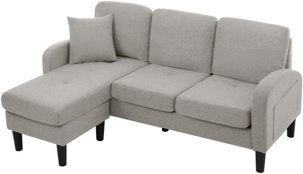 Merax 166cm L-förmiges Ecksofa mit Chaiselongue – 3-Sitzer Sofa, Atmungsaktiver Baumwoll-Leinenstoff, Kunststoffbeine, grau Bild 9