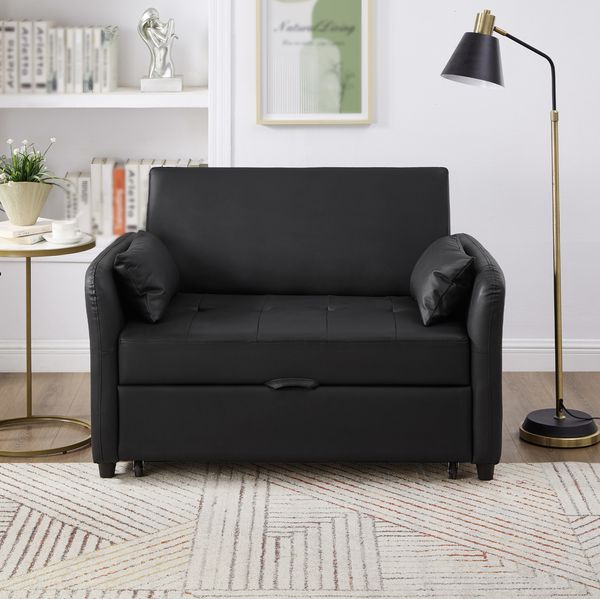 Sofabett 122x83x82 cm Antique Black, ausziehbar mit 3-fach verstellbarer Rückenlehne & wasserabweisendem PU