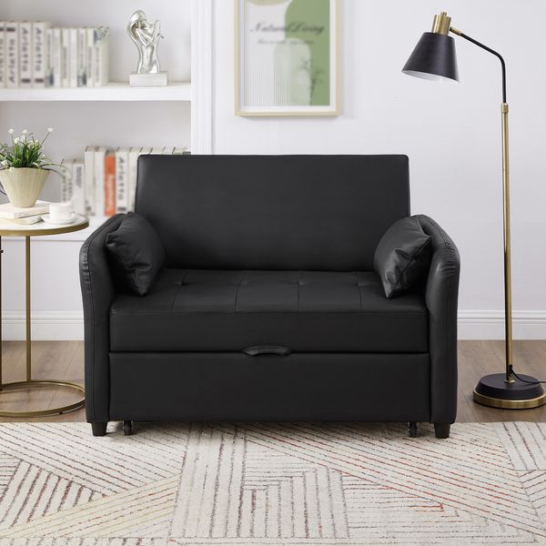 Sofabett 122x83x82 cm Antique Black, ausziehbar mit 3-fach verstellbarer Rückenlehne & wasserabweisendem PU