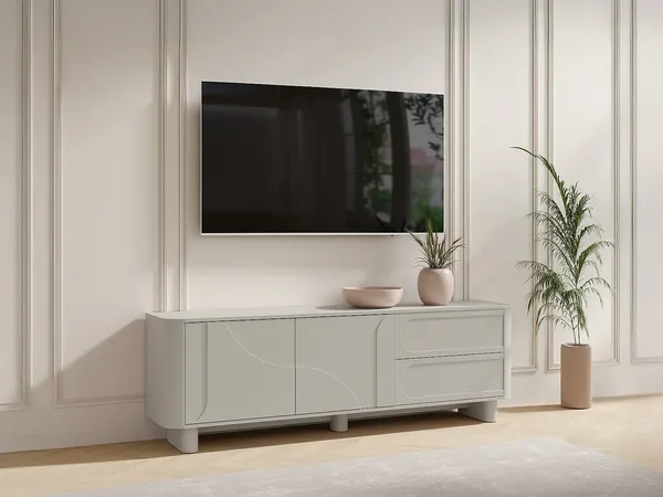 Vente-unique - DIGARA TV unit Holz, Platte Beige - B 40 cm x H 62 cm x L 190 cm