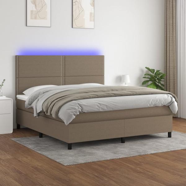 vidaXL Boxspringbett mit Matratze & LED Taupe 180x200 cm Stoff 3134817