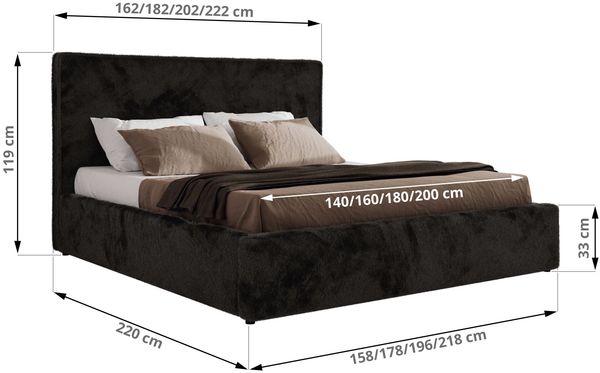 CORIVO CLASSIC Polsterbett mit Bettkasten & Stauraum, Doppelbett, inkl. Lattenrost, Metall-Hebeautomat mit Gasdruckfedern - Schwarz Plüsch Bild 7
