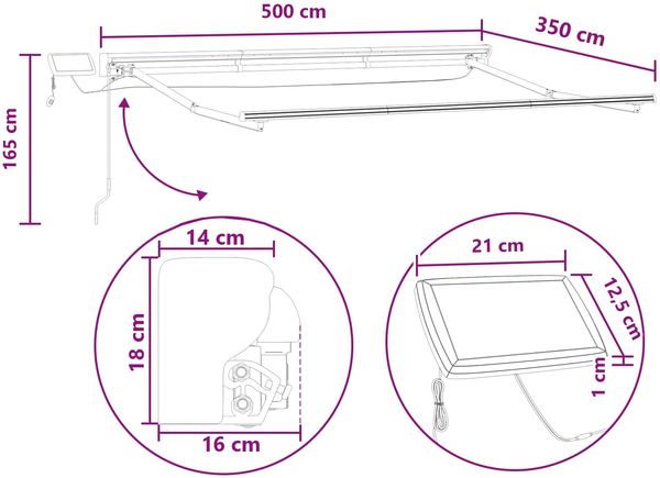 vidaXL Manueller Markisenrahmen mit LEDs Hellgrau und Weiß 5 x 3,5 m 3426450 Bild 10