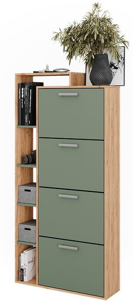 Schuhkipper Orlando Goldkraft Eiche/Grün 80 x 166.1 cm mit 4 Fächern Vicco Bild 6