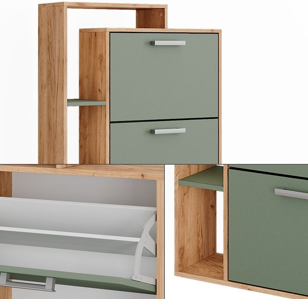 Schuhkipper Orlando Goldkraft Eiche/Grün 80 x 166.1 cm mit 4 Fächern Vicco Bild 5