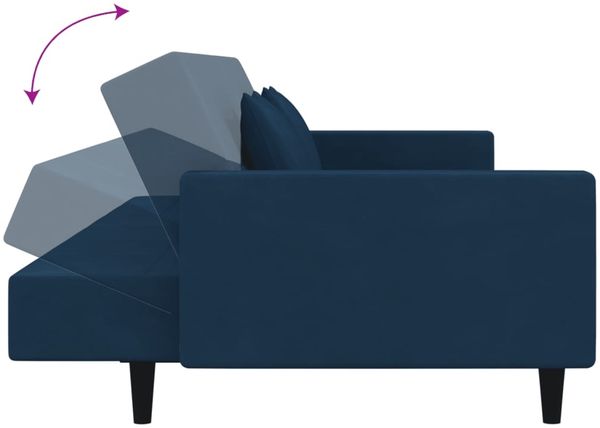 vidaXL Schlafsofa 2-Sitzer mit 2 Kissen Blau Samt 375815 Bild 7