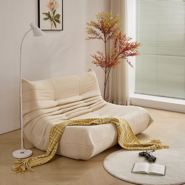 Loungesofa 149x114x82 cm, Beige, Teddy-Velours, ergonomisch, hochdichte Polsterung