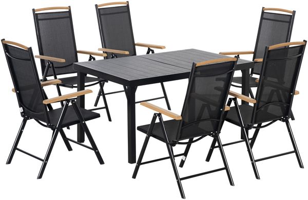 Sitzgruppe klappbar 6 Personen Gartenmöbel Set 1 Tisch+6 Stühle Sitzgarnitur Aluminium Mesh Schwarz