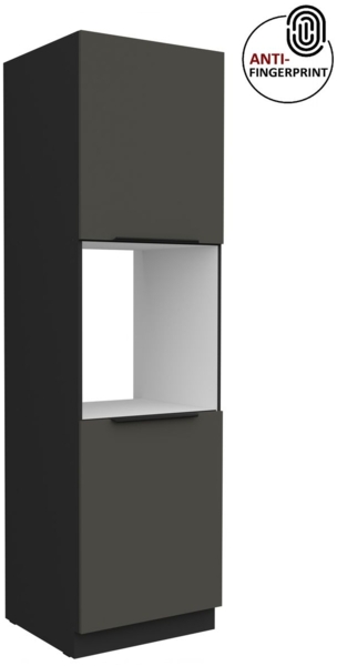Küchen Hochschrank 60 cm Küche ARIA Graphite ultra matt + Schwarz matt, hochwertige Fronten mit Anti Fingerprint Beschichtung, Soft-Close Küchenzeile Küchenblock