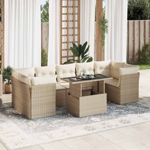 vidaXL 8-tlg. Garten-Sofagarnitur mit Kissen Beige Poly Rattan 3326119