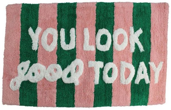 Kersten BV Badematte Badematte "You look good today" - grün, pink gestreift, Höhe 2 mm, Baumwolle