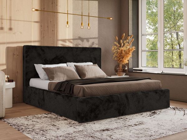 CORIVO CLASSIC Polsterbett mit Bettkasten & Stauraum, Doppelbett, inkl. Lattenrost, Metall-Hebeautomat mit Gasdruckfedern, mit Multipocket Matratze - Schwarz Plüsch - ELORI LUX