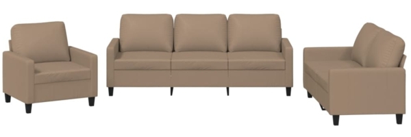 vidaXL 3-tlg. Sofagarnitur mit Kissen Cappuccino-Braun Kunstleder 3201402