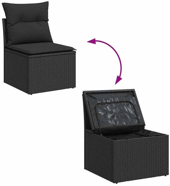 vidaXL Gartensofa-set mit Speicher 6 pcs Schwarz Poly-Rattan 3356189 Bild 9