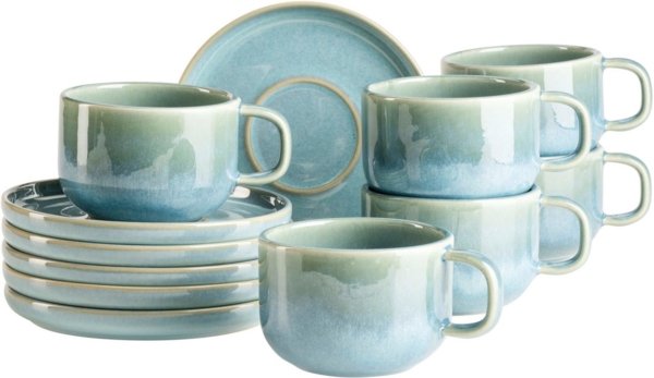 MÄSER Tasse Kaffeetassen-Set Cordelia, aus Steinzeug, 12-tlg, Steinzeug, 12er Set, bestehend aus 6 Tassen und 6 Untertassen