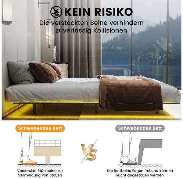 COMHOMA Bettgestell Bettrahmen Metallbett Gästebett aus Metall mit LED & Steckdosen (stabile Konstruktion), 90/120/135/140/150/160/180x200, App & Fernbedienung Bild 2