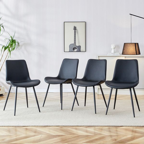 Esszimmerstuhl-Set aus 4, PU-Kunstleder mit Metallgestell, 83x50x47, Schwarz