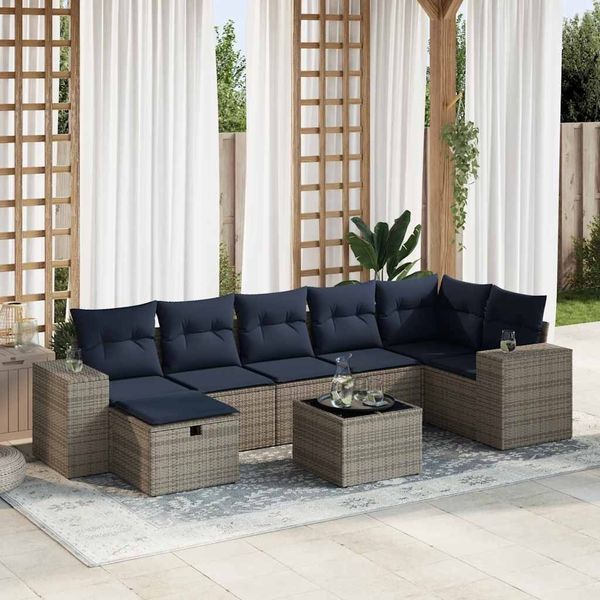 vidaXL 8-tlg. Garten-Sofagarnitur mit Kissen Grau Poly Rattan 3325717
