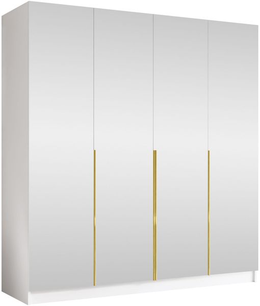 Drehtürenschrank Salkor III, Kleiderschrank mit 4 Türen, Frontspiegel (Farbe: Weiß / Weiß + Gold)