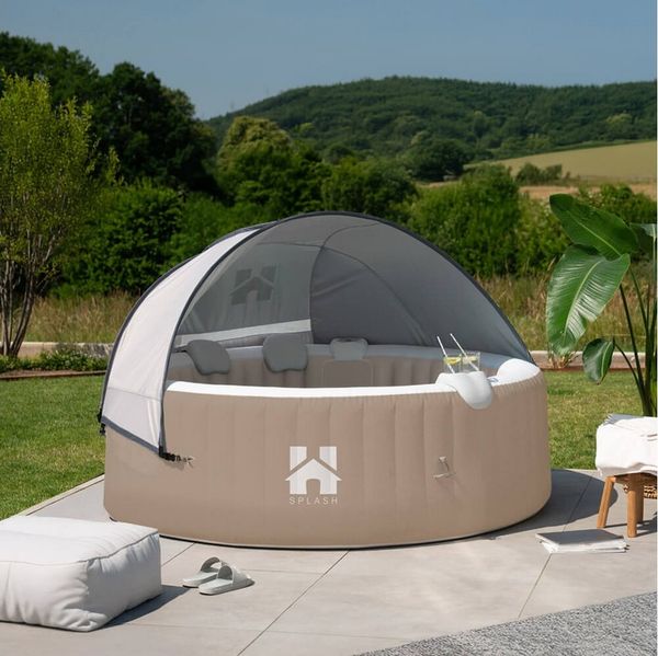 HOME DELUXE Whirlpool SPLASH inkl. Kissen, Getränkehalter und Sonnendach - Ø208 cm, aufblasbares Aufstellbecken, aufblasbar per Knopfdruck - für bis zu 6 Personen, Outdoor Whirlpool