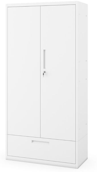 Metallschrank mit Einzel-Schublade MEGAN - 195x90x40cm Weiß | Büroschrank Aktenschrank Stahlschrank Fachbodenschrank Werkstattschrank