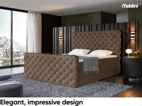 MEBLINI Boxspringbett DUKE 120x200 cm mit Bettkasten - H4/Braun Samt Polsterbett - Doppelbett mit Topper & Taschenfederkern-Matratze Bild 3