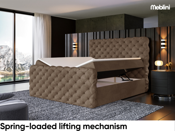 MEBLINI Boxspringbett DUKE 120x200 cm mit Bettkasten - H4/Braun Samt Polsterbett - Doppelbett mit Topper & Taschenfederkern-Matratze Bild 4