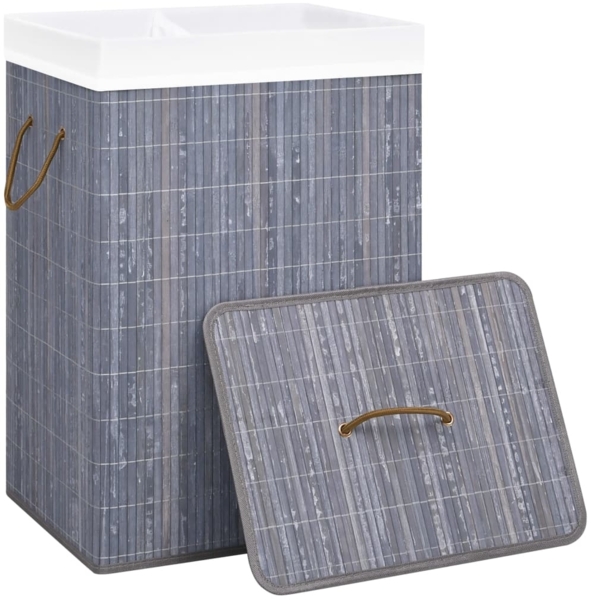 vidaXL Bambus-Wäschekorb mit 2 Fächern Grau 72 L 320741 Bild 2