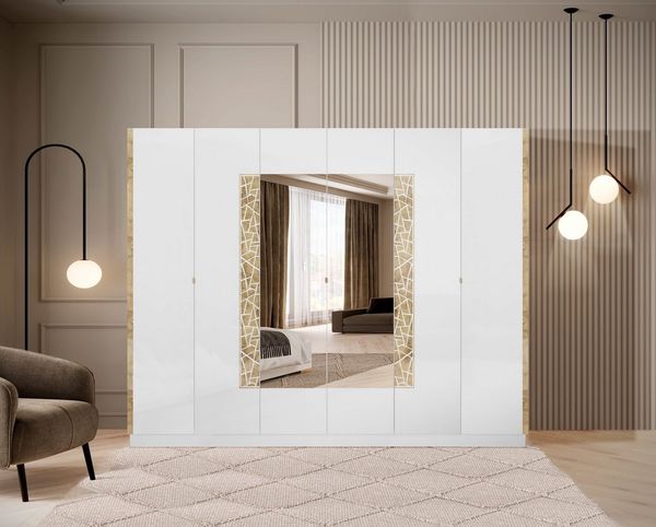 Interdesign24 Schlafzimmer-Set Stella, (6-Teilig, in Weiß/Gold Hochglanz), Made in Italy