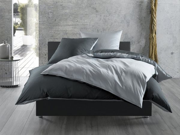 Mako Satin Wende Bettwäsche grau anthrazit 200x220 + 2x 80x80