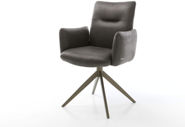 Drehstuhl Jova-Flex mit Armlehnen Mikrofaser Anthrazit Vintage Kreuzgestell breit Effektfinish Titan 360° drehbar Wippfunktion Taschenfederkern