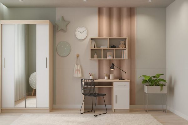 Deine Möbel 24 Jugendzimmer-Set TILL 01 Kinderzimmer-Set in Eiche Sonoma / Weiß matt, (Set, 3-tlg, ideal für Teenagerzimmer Kinderzimmer), inkl. Kleiderschrank mit Spiegel, Schreibtisch & Wandregal