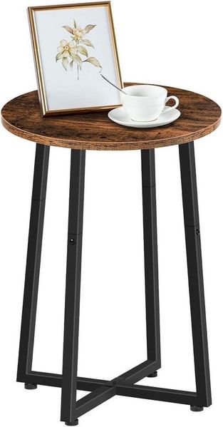 Hoobro Beistelltisch Couchtisch rund 40x55 cm (Nachttisch aus Holz und Metall, Industrie-Stil), stabil & platzsparend