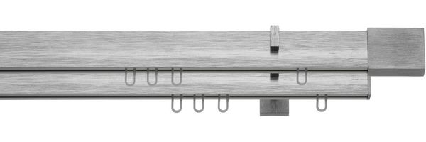 indeko Gardinenstange Inline, 2-läufig, Fixmaß, verschraubt, Aluminium, Innenlauf Komplett-Set inkl. Gleitern und Montagematerial