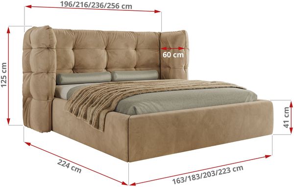 Polsterbett FLONELLE CLASSIC 180 x 200 cm mit Stauraum, Federholzlattenrost, Massivholzrahmen, gestepptes Kopfteil Gasdruckfeder Schlafzimmerbett Foam Matratze - Hellbraun Samt - MIRO LUX Bild 4