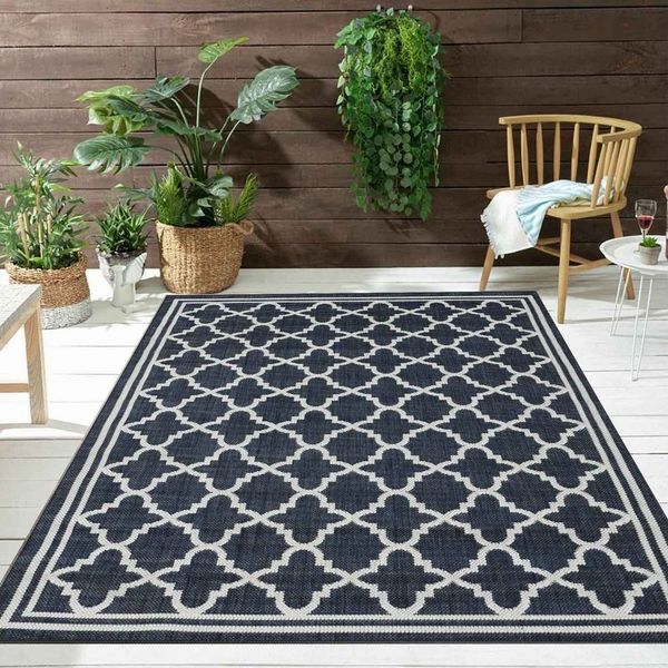 Vimoda Outdoorteppich Teppich Balkon Läufer Terrase, Rechteckig, Höhe: 5 mm, In & Outdoor Teppichfür Küche, Balkon, Flur, Terrasse, Raute Muster