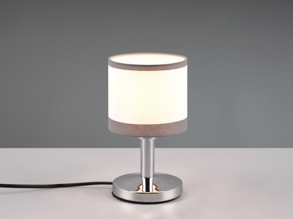 Tischleuchte DAVOS mit Stoffschirm in Weiß/Grau, Touchfunktion Höhe 22,5cm