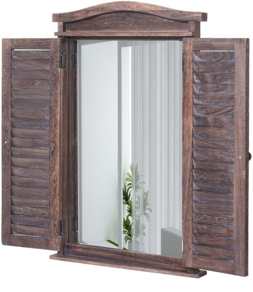 Wandspiegel Badspiegel Badezimmer Spiegelfenster mit Fensterläden, 71x46x5cm ~ shabby braun